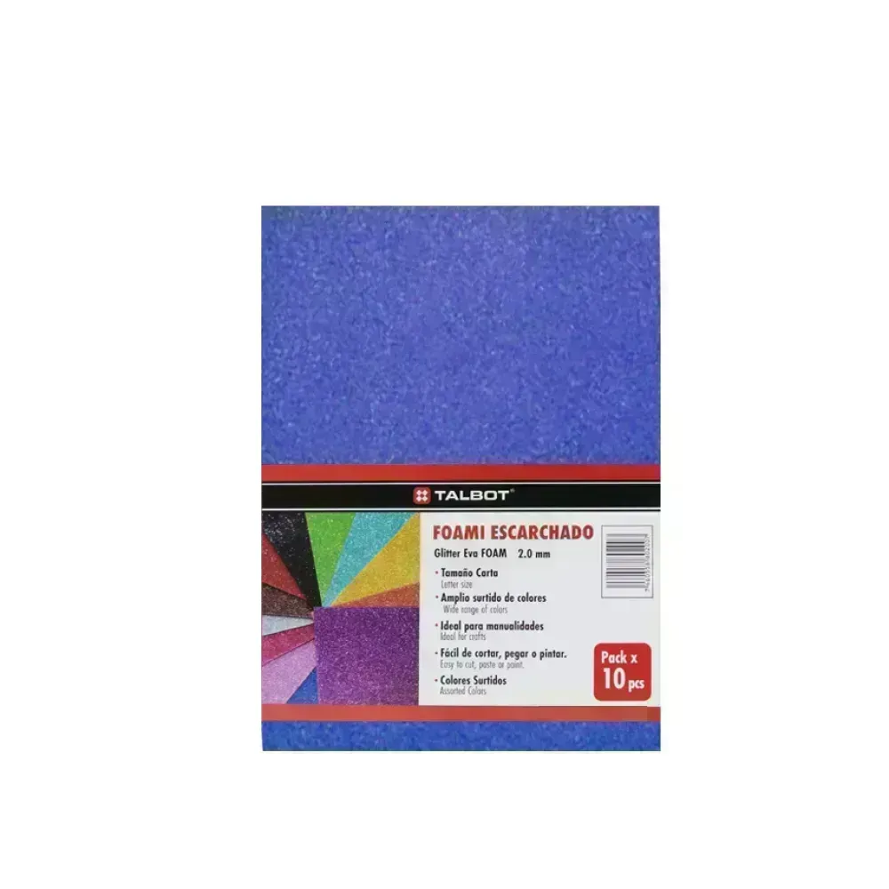 Goma Eva Glitter, Tam. Oficio, 2 mm, Pack x 10 h. Azul