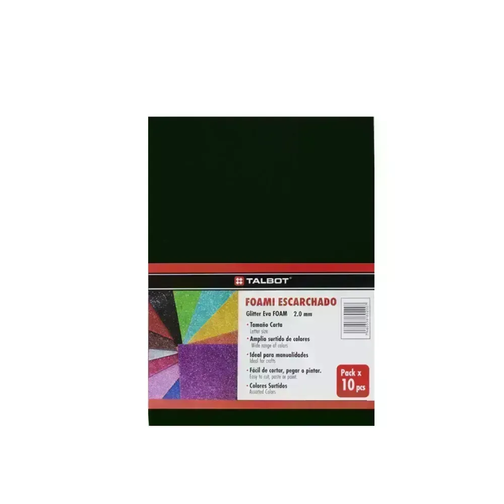 Goma Eva Glitter, Tam. Oficio, 2 mm, Pack x 10 h. Negro