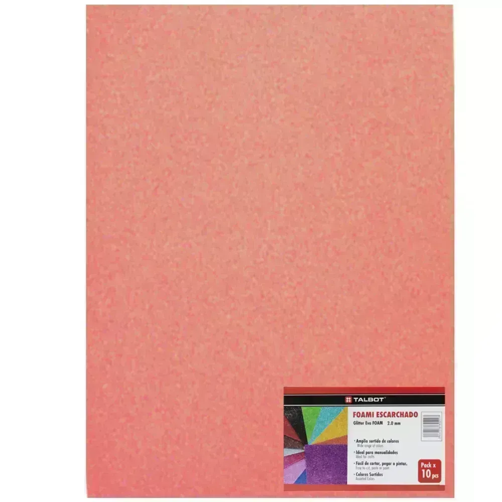 Goma Eva Glitter, Tam. 50 cm x 70 cm, 2 mm, Pack x 10 h. Rosado 