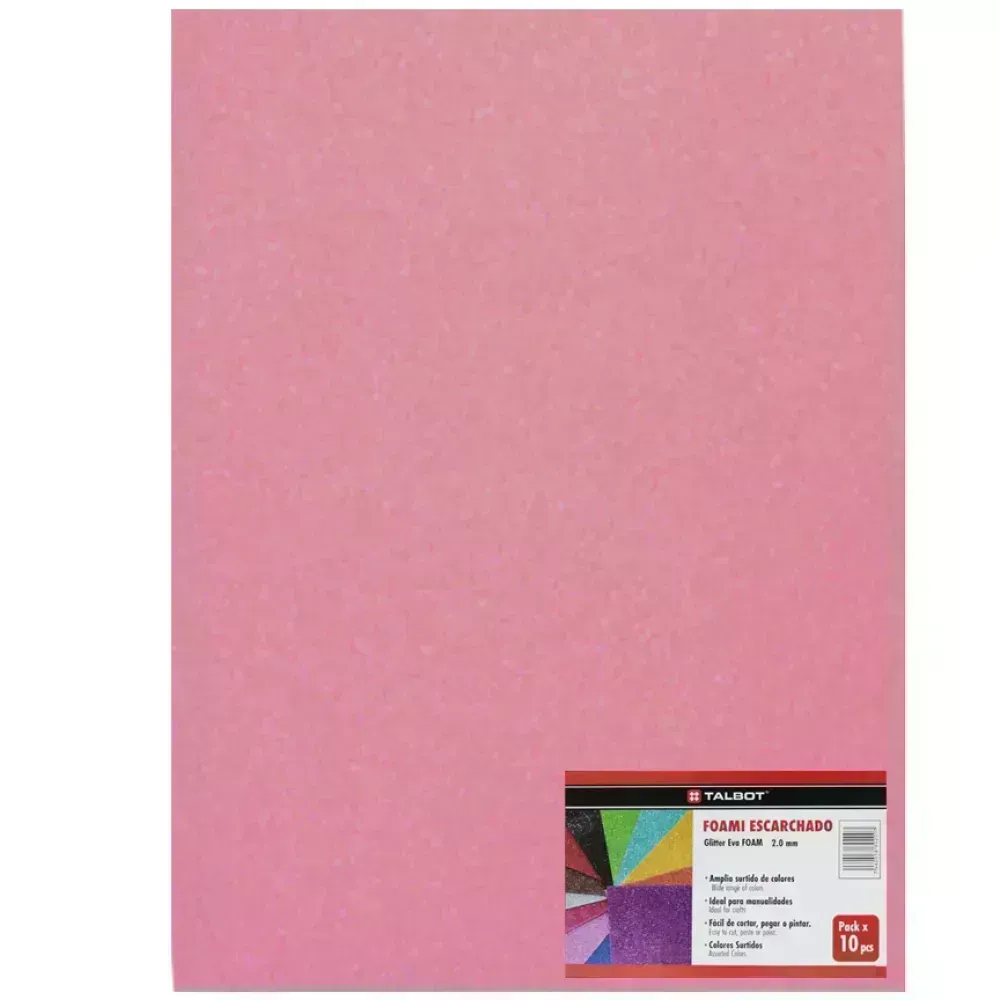 Goma Eva Glitter, Tam. 50 cm x 70 cm, 2 mm, Pack x 10 h. Rosado Claro