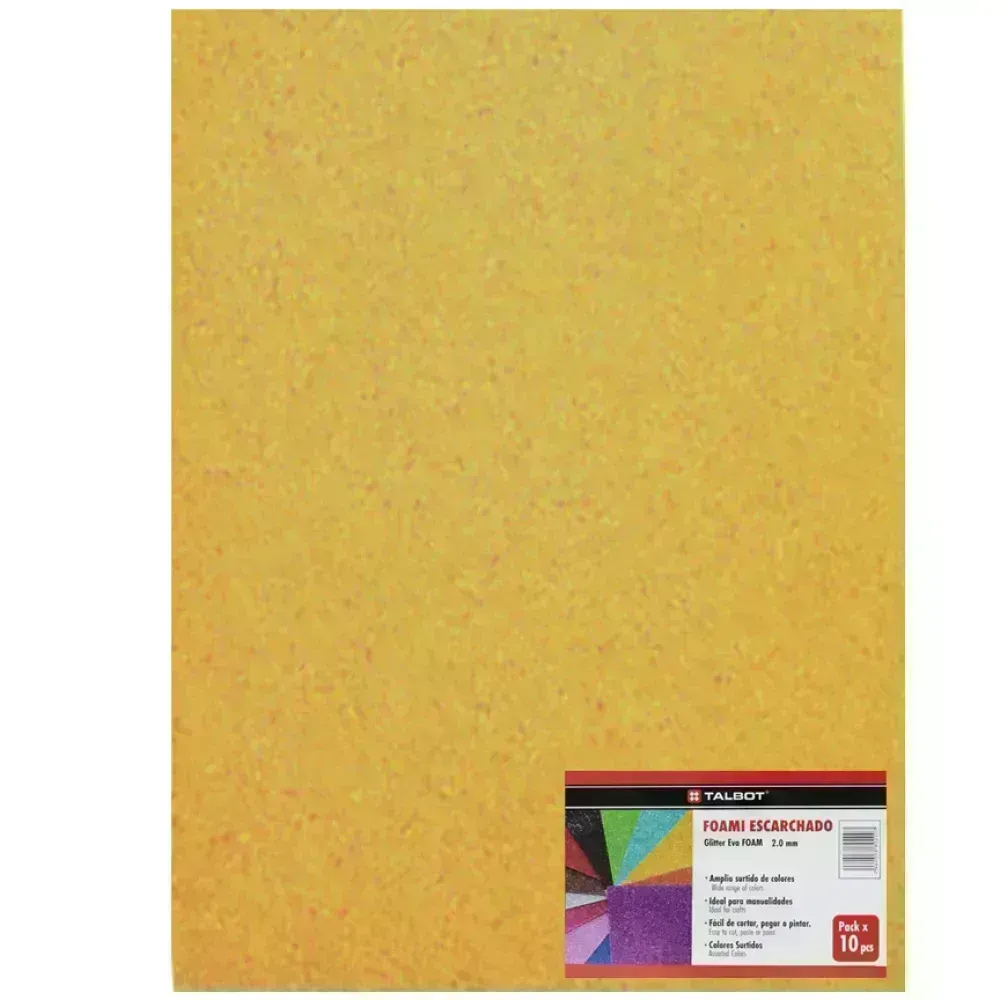 Goma Eva Glitter, Tam. 50 cm x 70 cm, 2 mm, Pack x 10 h. Dorado