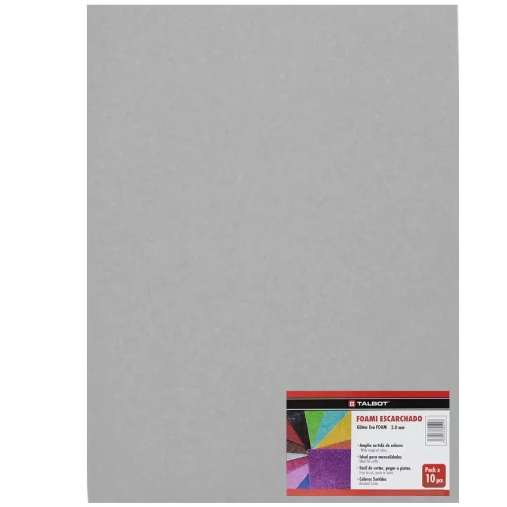 Goma Eva Glitter, Tam. 50 cm x 70 cm, 2 mm, Pack x 10 h. Plateado