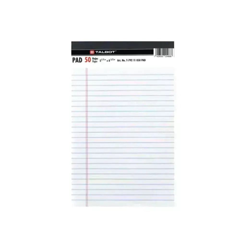 Libreta Rayada, 50 h., Hojas Blancas, 5.5" x 8.5", 1 Und.