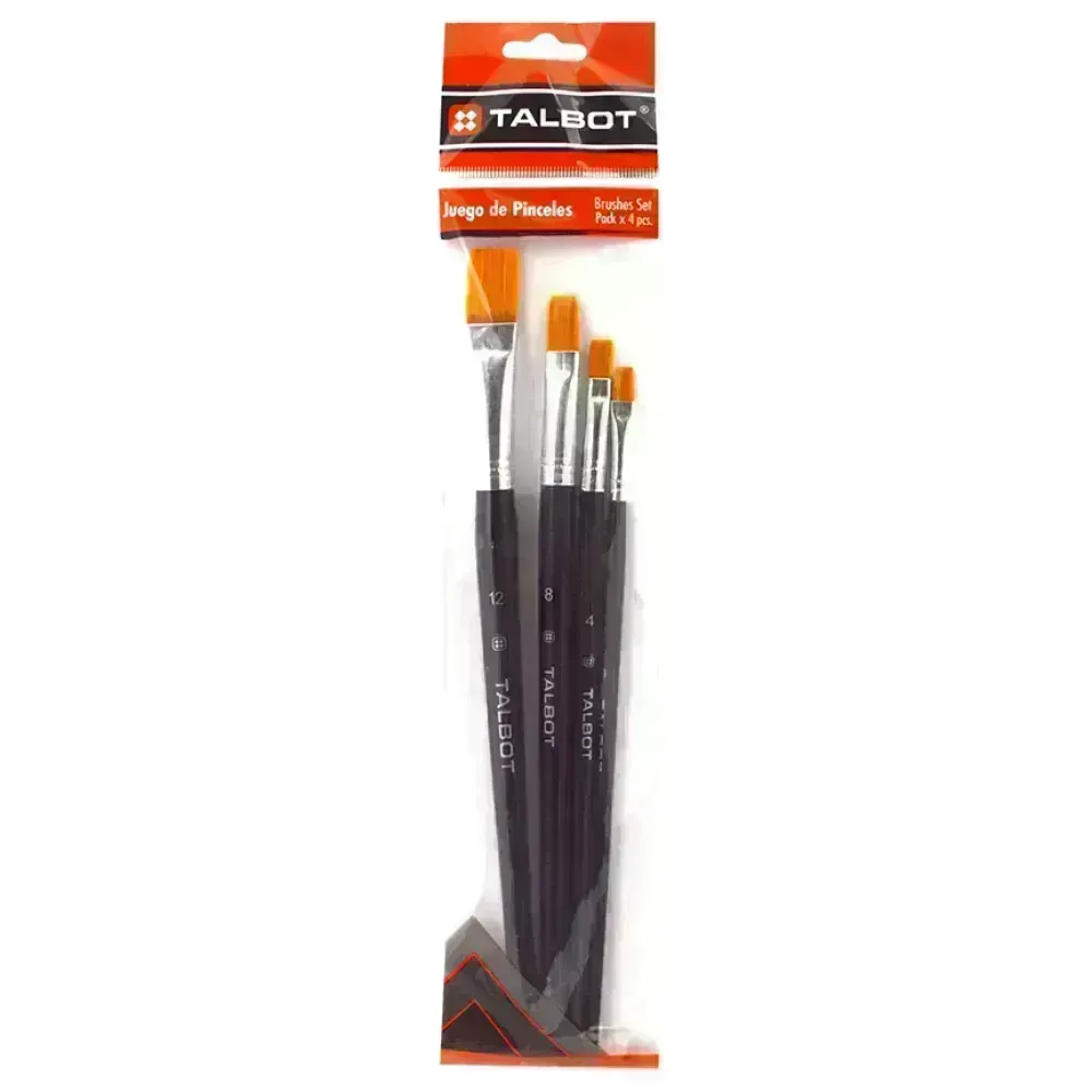 Pinceles, Nylon Planos, Blister x 4 Unds., Nro. 2, 4, 8, 12