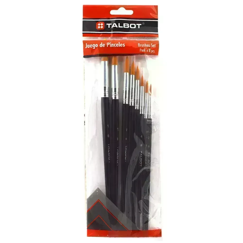 Pinceles, Nylon Redondos, Blister x 8 Unds., Nro. 2, 4, 6, 8, 10, 12, 14, 16