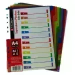Separ. plásticos, Multicolor, Tam. A4, Números 1 al 12