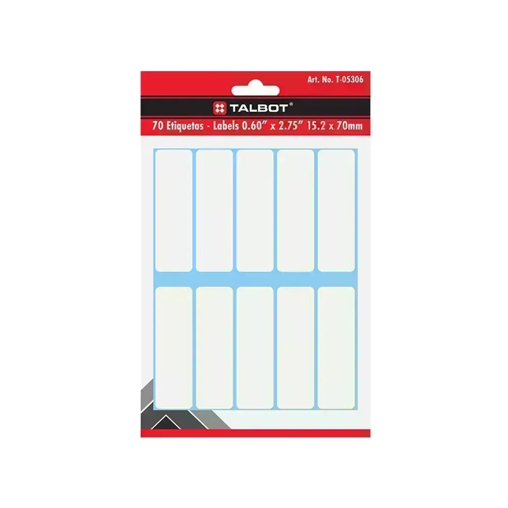 Etiquetas par Folder, Blancas, Tam. 0.60" x 2.75", Pack x 70 Labels