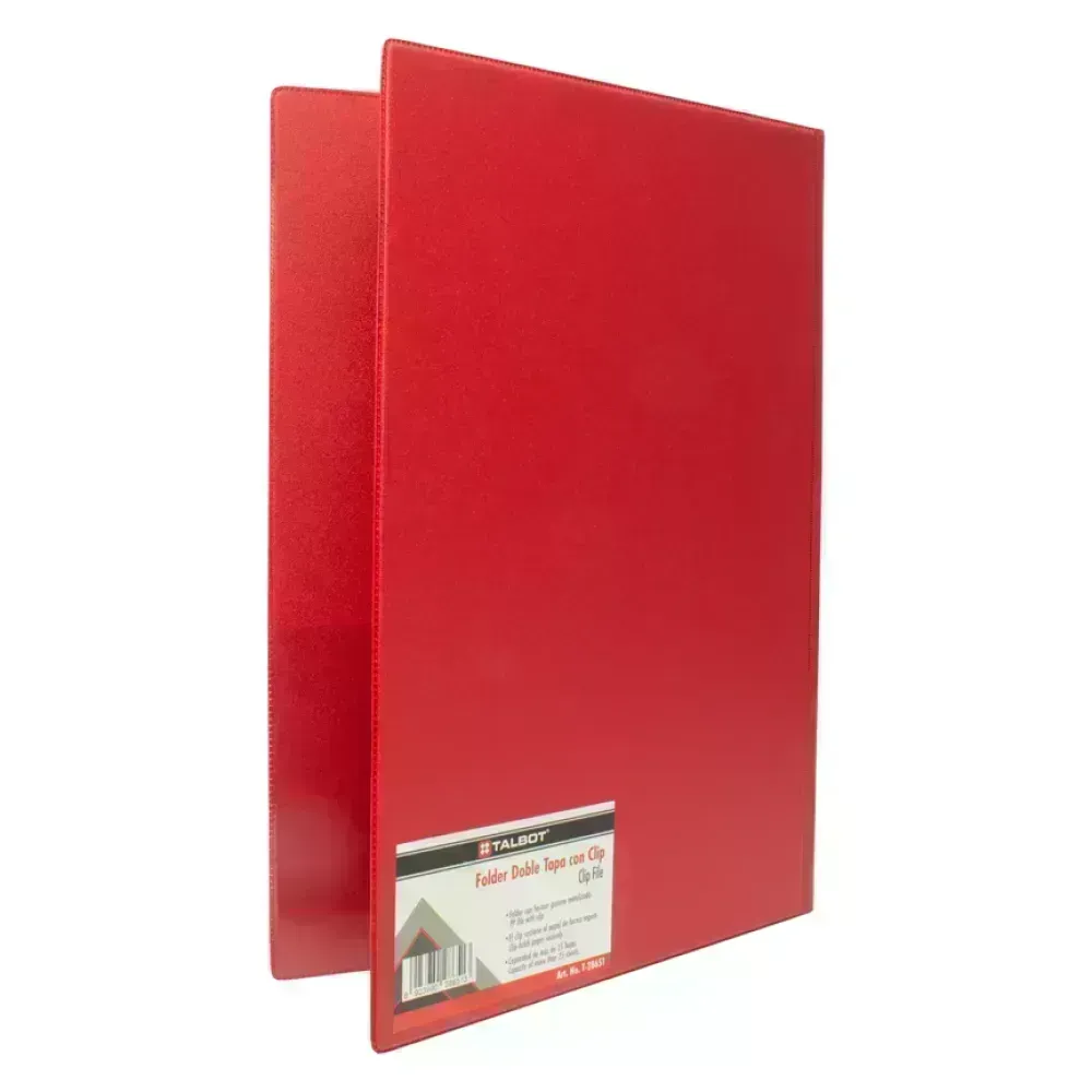 Folder, Doble Tapa con Clip, Tam. Oficio. Col. Rojo, 1 Und. 