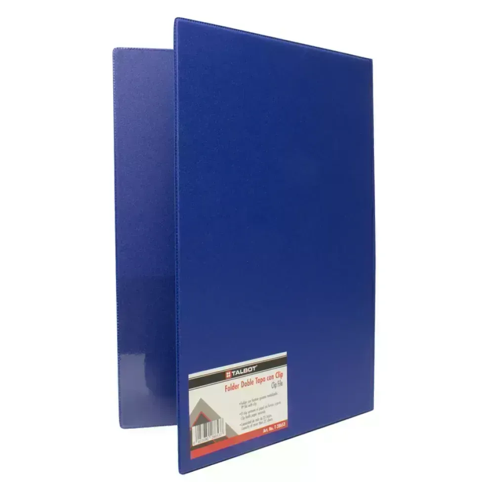 Folder, Doble Tapa con Clip, Tam. Oficio. Col. Azul Oscuro, 1 Und. 