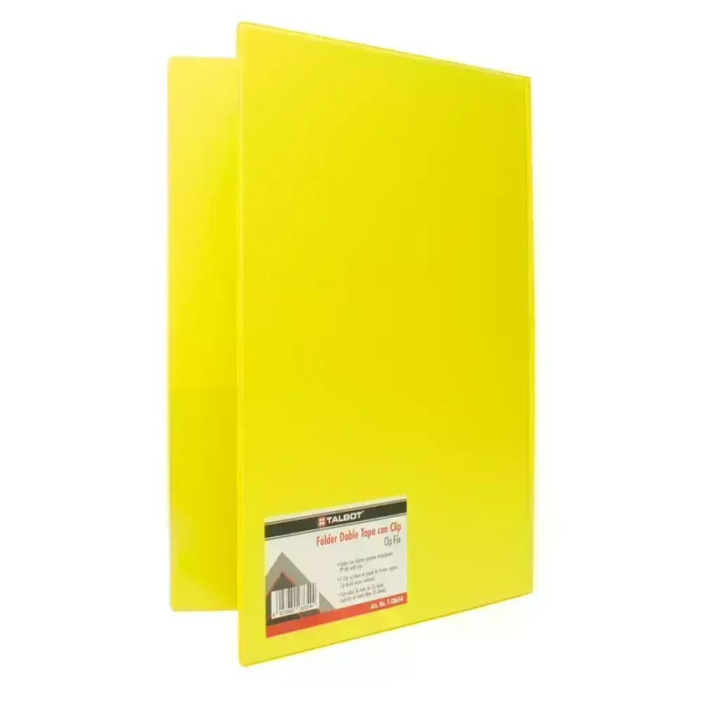 Folder, Doble Tapa con Clip, Tam. Oficio. Col. Amarillo, 1 Und. 