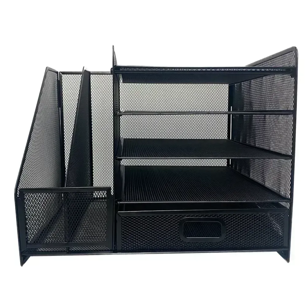 Organizador de Escritorio, Metal, 4 bandejas + revisteros. 1 Und.