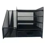 Organizador de Escritorio, Metal, 4 bandejas + revisteros. 1 Und.