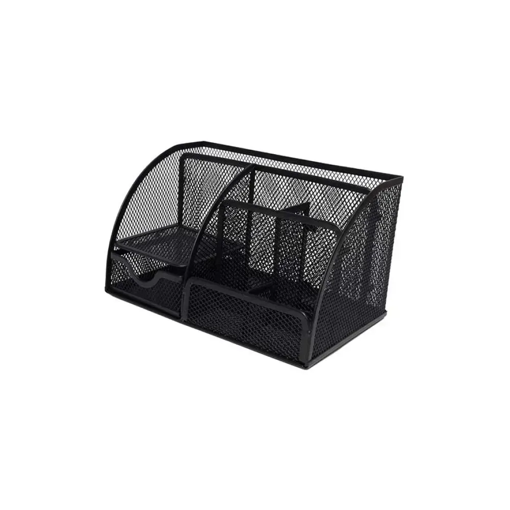 Organizador de Escritorio, Metal, 3 div + Portanotas, Negro. 1 Und