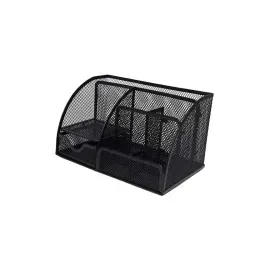 Organizador de Escritorio, Metal, 3 div + Portanotas, Negro. 1 Und