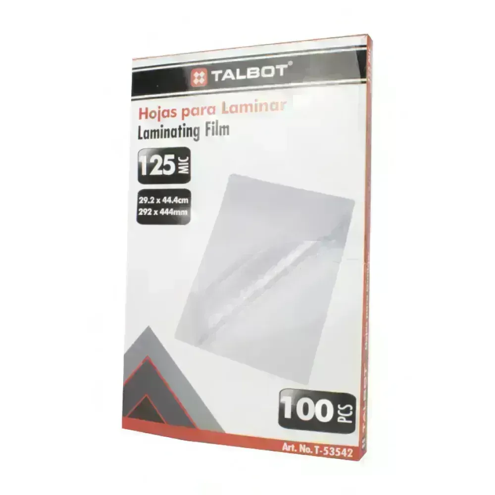 Hojas para Laminar/Enmicar, 292 x 444 mm (11.5" x 17.5"), 125 mic. Caja x 100 hojas.