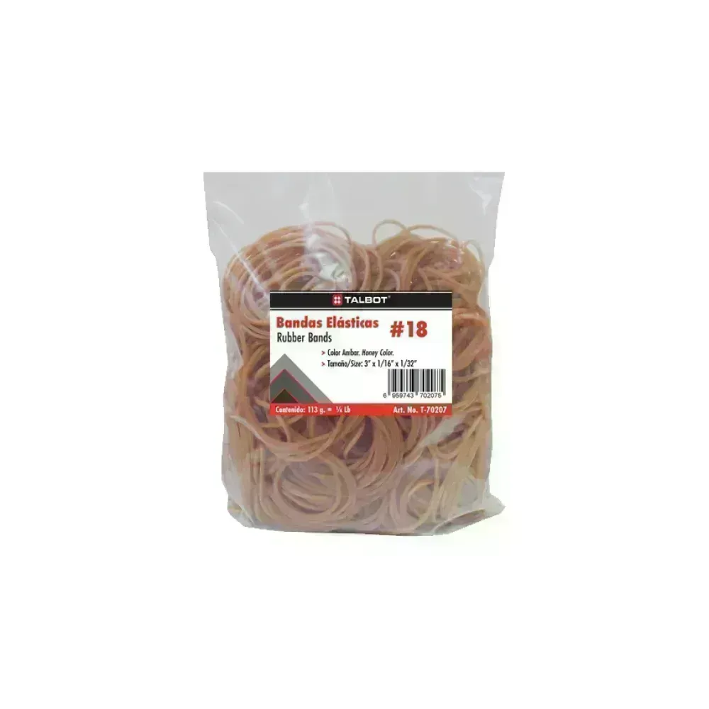 Bandas Elásticas, Nro. 18, Ambar, Bolsa x 113 g. (1/4 Libra)