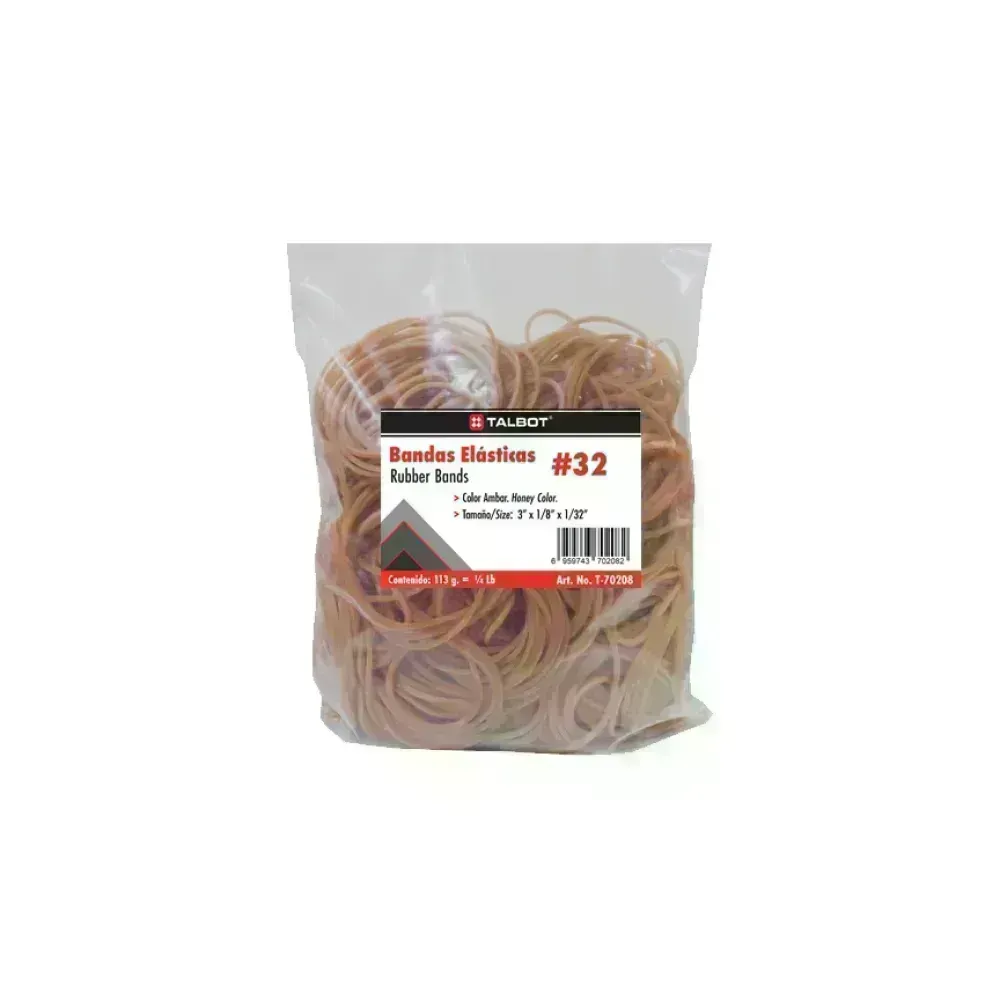 Bandas Elásticas, Nro. 32, Ambar, Bolsa x 113 g. (1/4 Libra)
