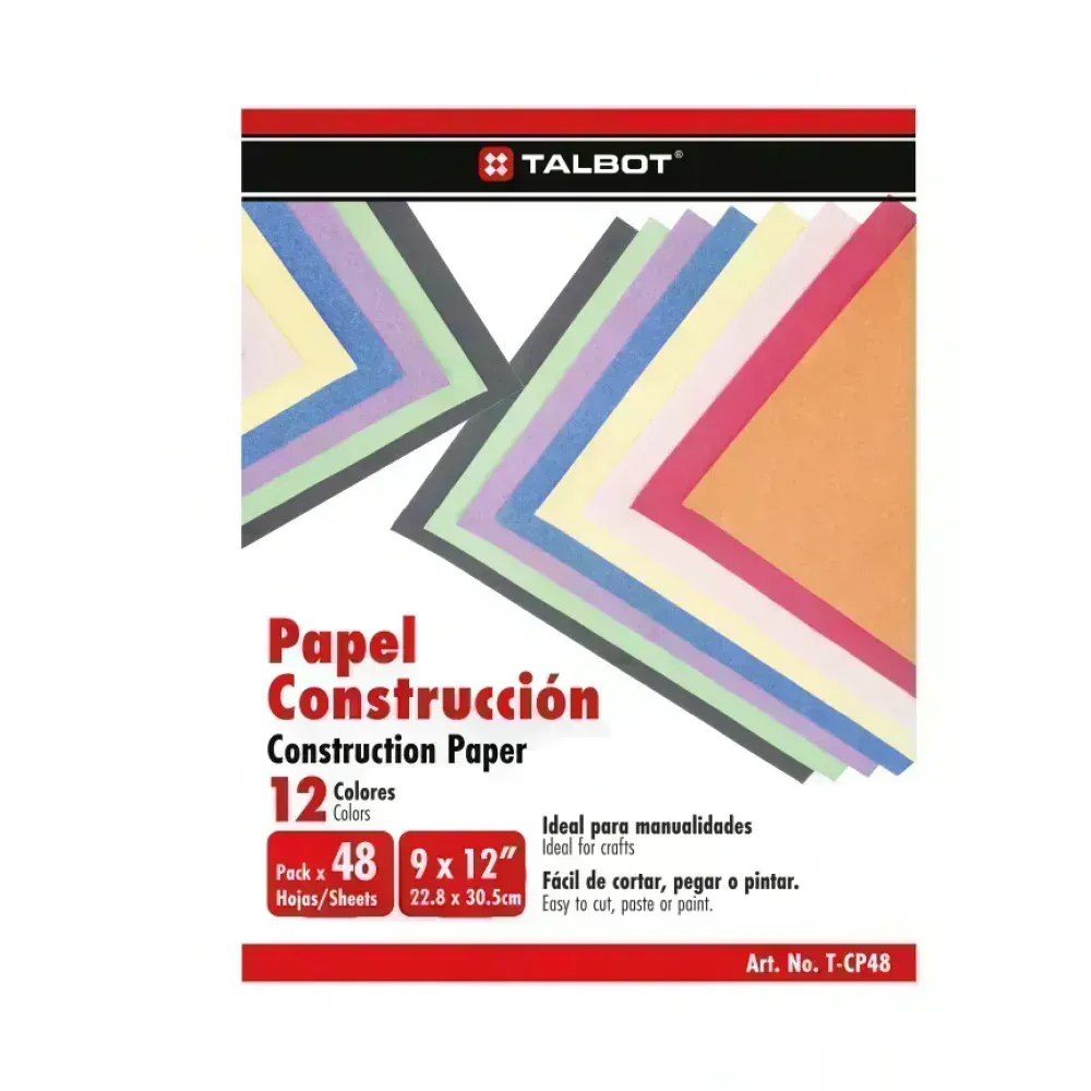 Block de Papel de Construcción, 22.8 cm x 30.5 cm (9"x12"), 48 hojas. 12 Colores Surtidos