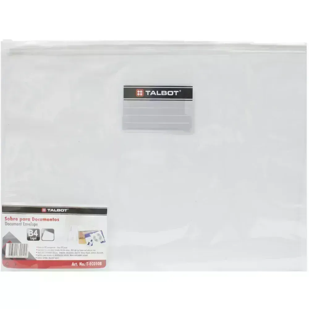 Sobre Plástico, con Zipper, Horizontal, Tam. Legal/Oficio, Col. Transparente, 1 Und.