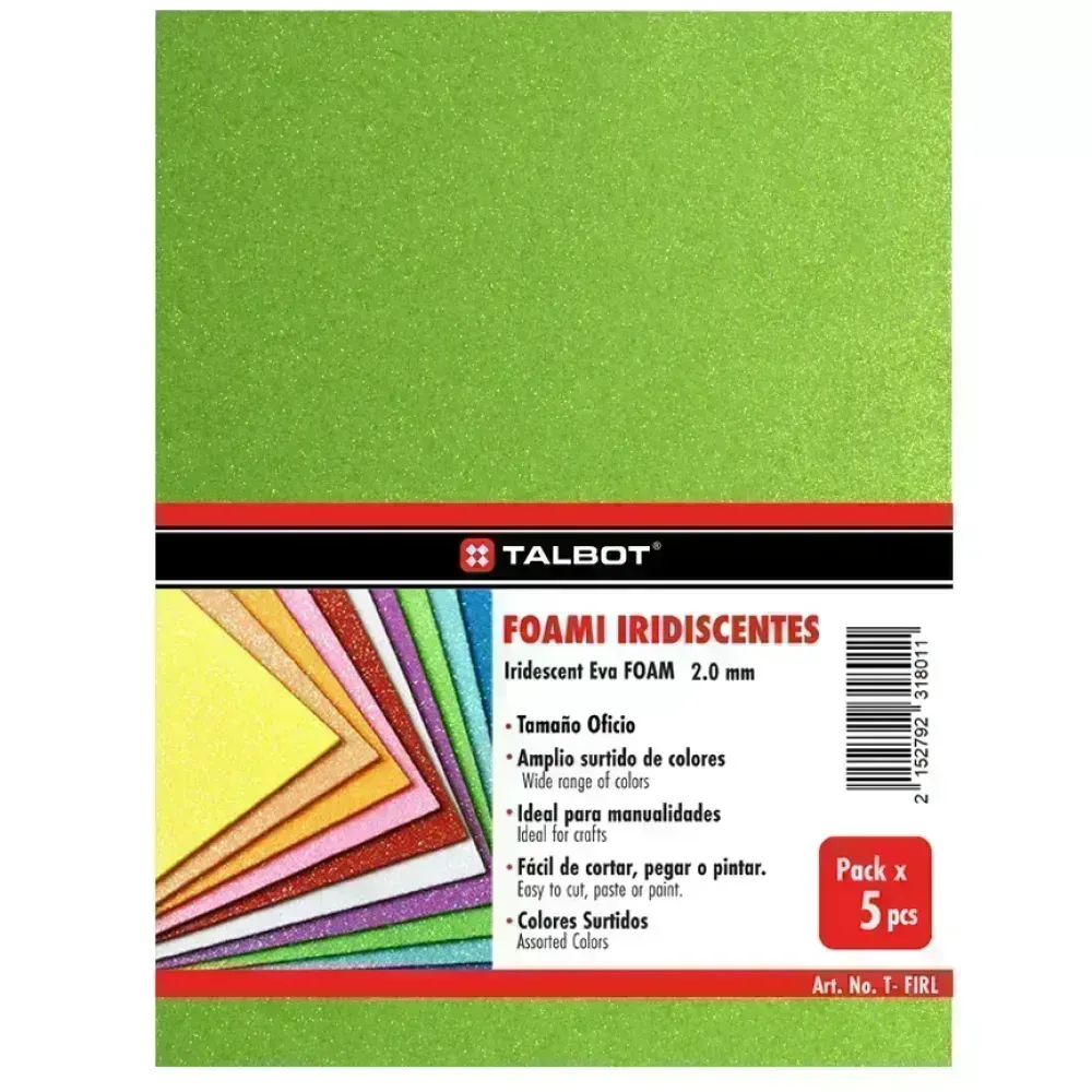 Goma Eva Iridescent Glitter, Tam. Oficio, 2 mm, Pack x 10 h. Verde