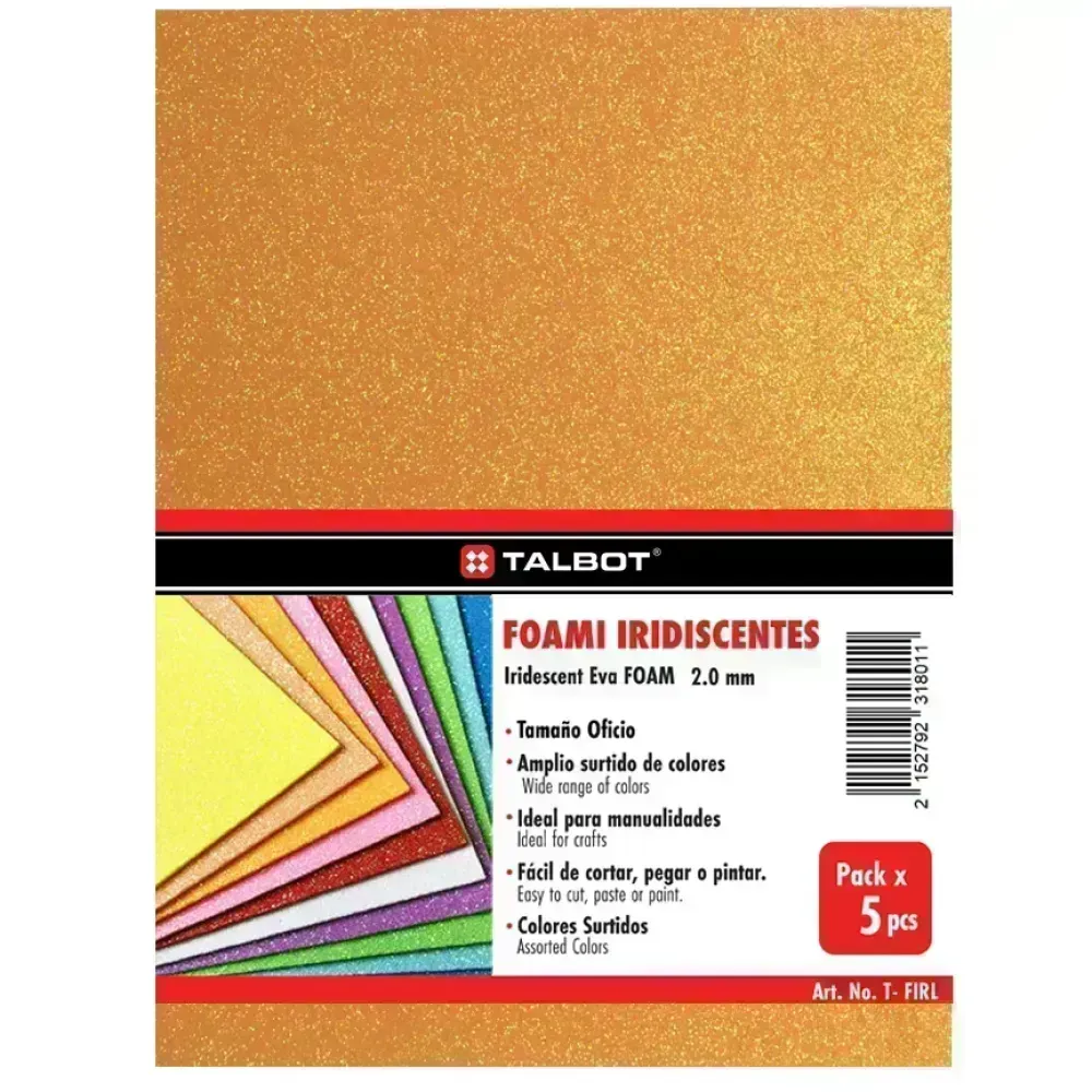 Goma Eva Iridescent Glitter, Tam. Oficio, 2 mm, Pack x 10 h.  Naranja