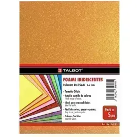 Goma Eva Iridescent Glitter, Tam. Oficio, 2 mm, Pack x 10 h.  Naranja