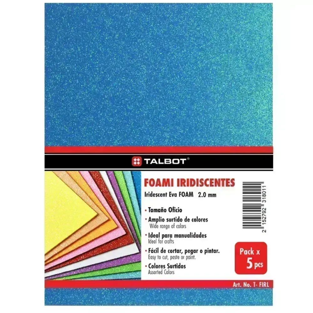 Goma Eva Iridescent Glitter, Tam. Oficio, 2 mm, Pack x 10 h.  Azul