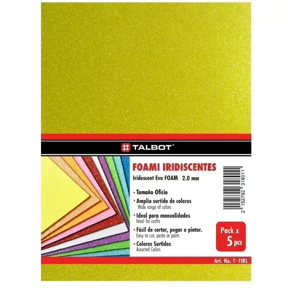 Goma Eva Iridescent Glitter, Tam. Oficio, 2 mm, Pack x 10 h.  Amarillo