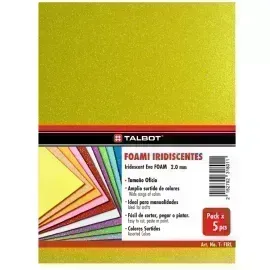 Goma Eva Iridescent Glitter, Tam. Oficio, 2 mm, Pack x 10 h.  Amarillo