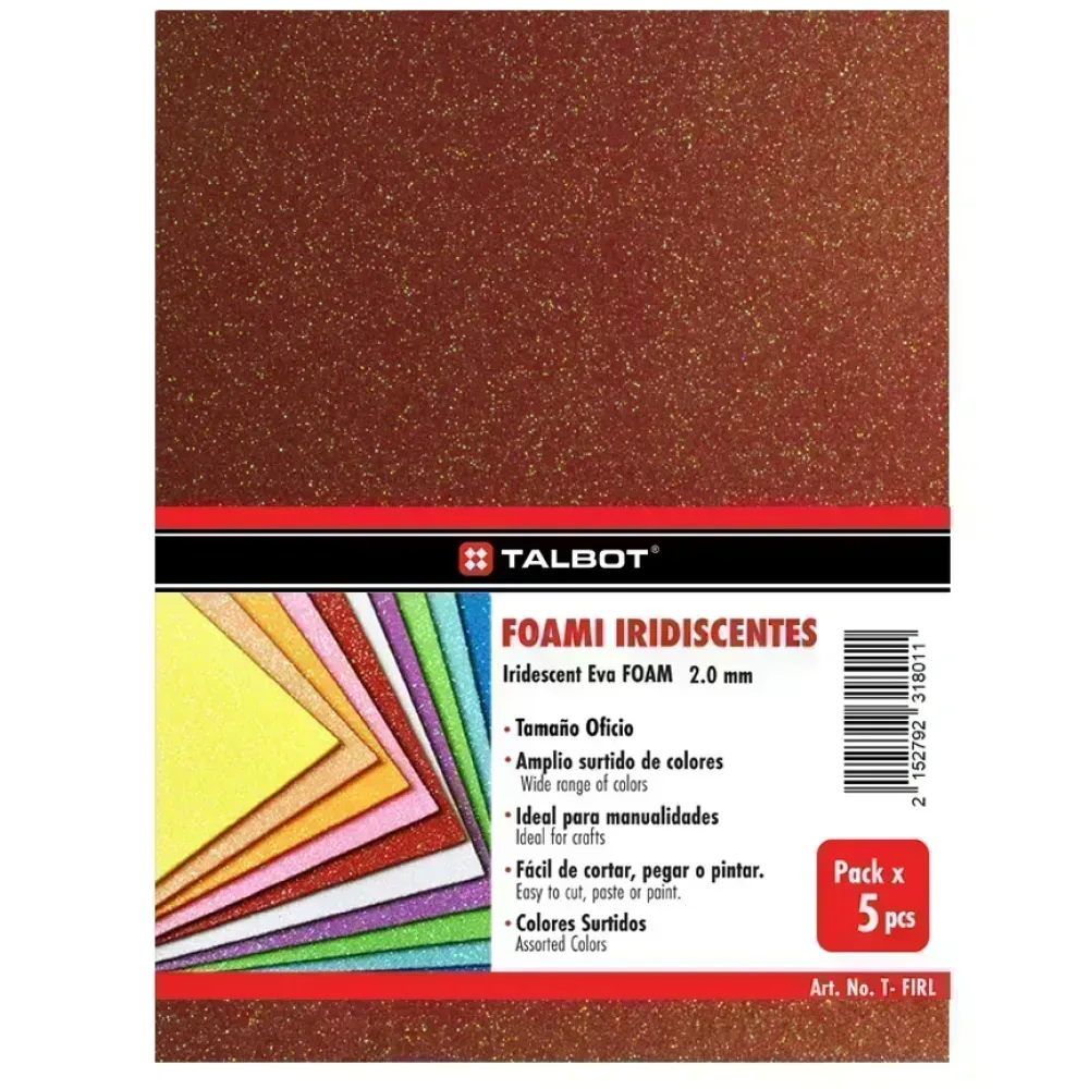 Goma Eva Iridescent Glitter, Tam. Oficio, 2 mm, Pack x 10 h.  Rojo