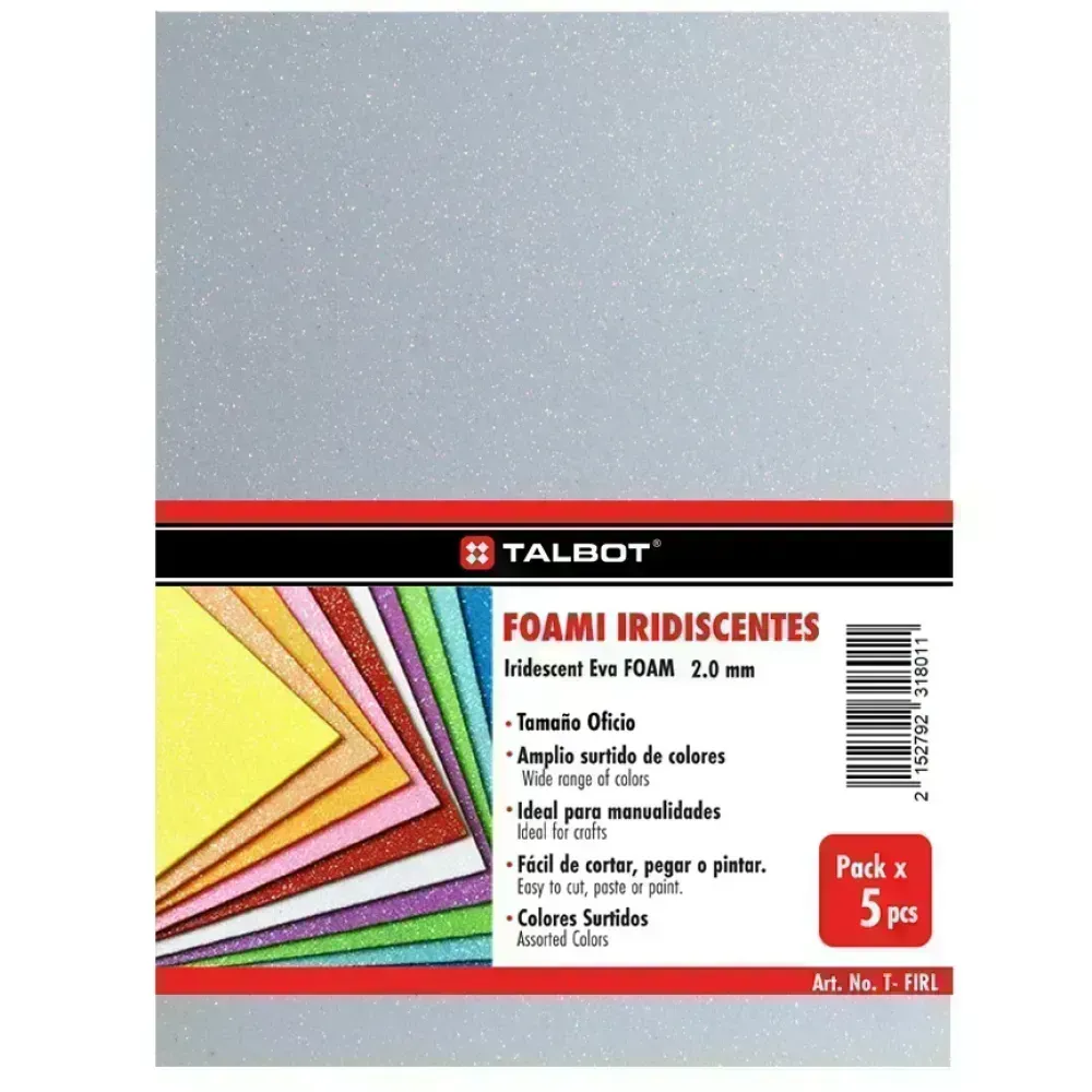 Goma Eva Iridescent Glitter, Tam. Oficio, 2 mm, Pack x 10 h.  Blanco