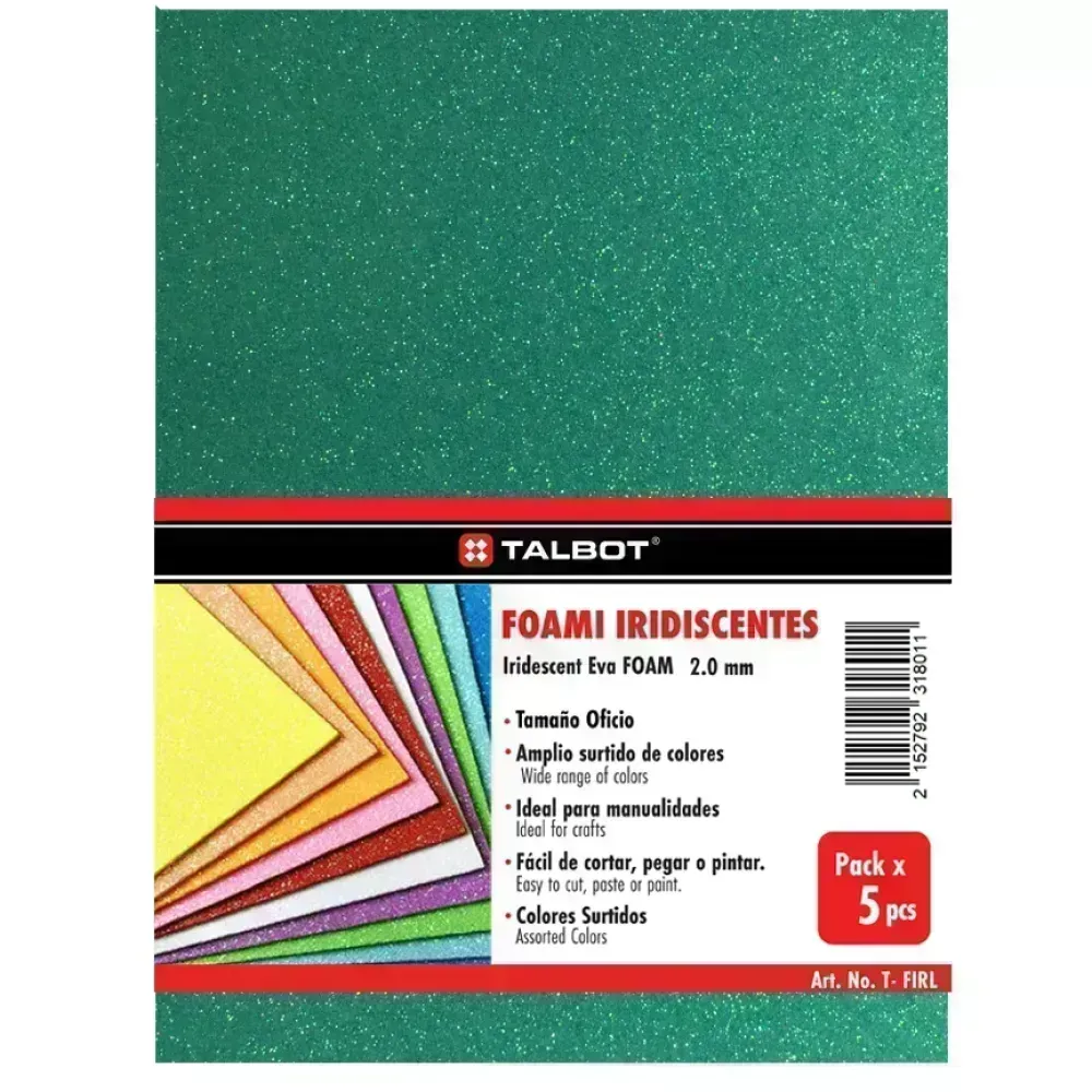 Goma Eva Iridescent Glitter, Tam. Oficio, 2 mm, Pack x 10 h.  Azul Turquesa