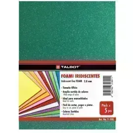 Goma Eva Iridescent Glitter, Tam. Oficio, 2 mm, Pack x 10 h.  Azul Turquesa