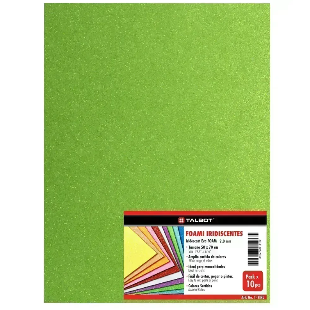 Goma Eva Iridescent Glitter, Tam. 50 cm x 70 cm, 2 mm, Pack x 10 h. Verde