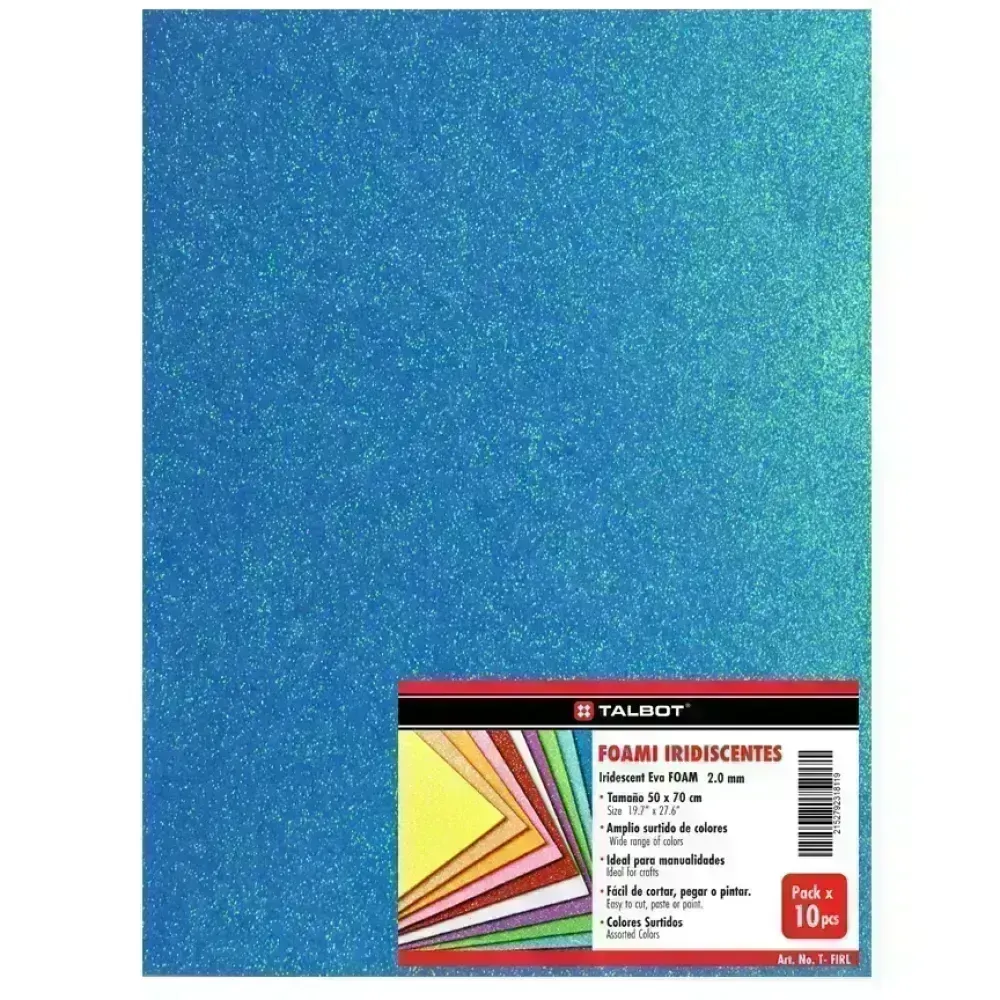 Goma Eva Iridescent Glitter, Tam. 50 cm x 70 cm, 2 mm, Pack x 10 h.  Azul