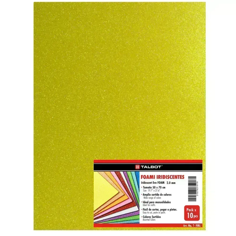Goma Eva Iridescent Glitter, Tam. 50 cm x 70 cm, 2 mm, Pack x 10 h.  Amarillo
