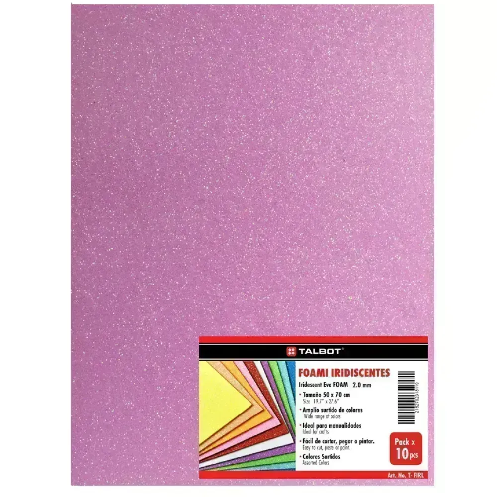 Goma Eva Iridescent Glitter, Tam. 50 cm x 70 cm, 2 mm, Pack x 10 h.  Rosado Claro