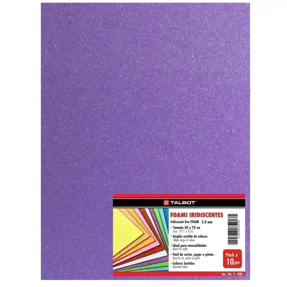 Goma Eva Iridescent Glitter, Tam. 50 cm x 70 cm,2 mm, Pack x 10 h.  Lila