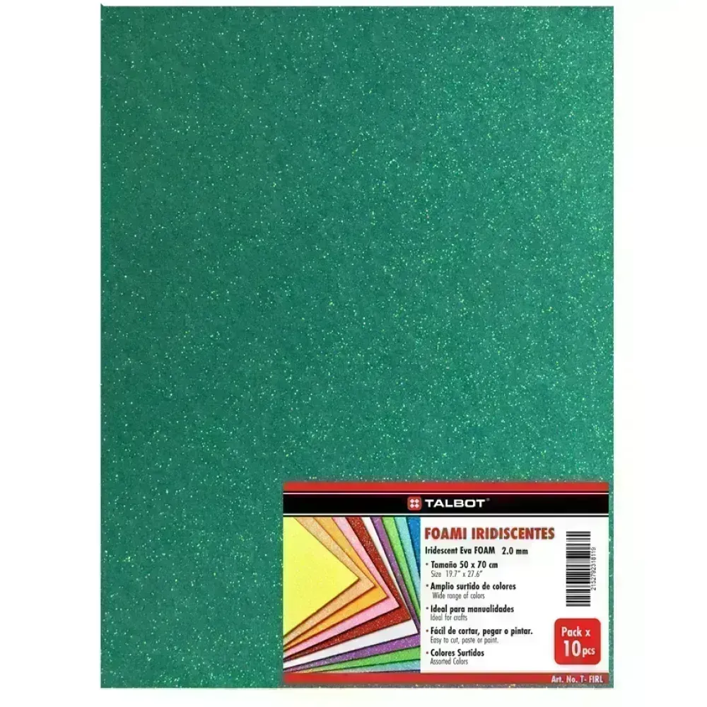 Goma Eva Iridescent Glitter, Tam. 50 cm x 70 cm, 2 mm, Pack x 10 h.  Azul Turquesa
