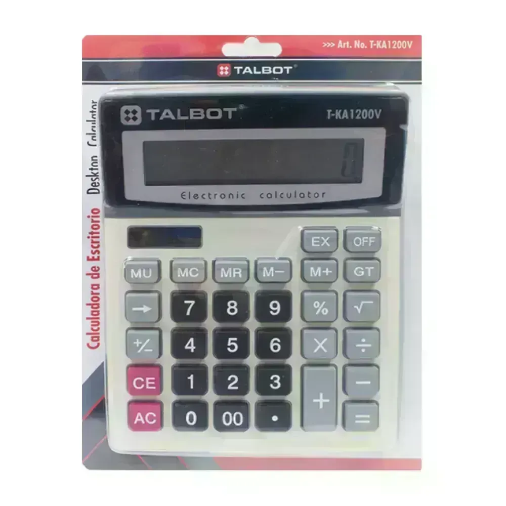 Calculadora, Escritorio, 12 dígitos, solar y baterías, 1 Und.