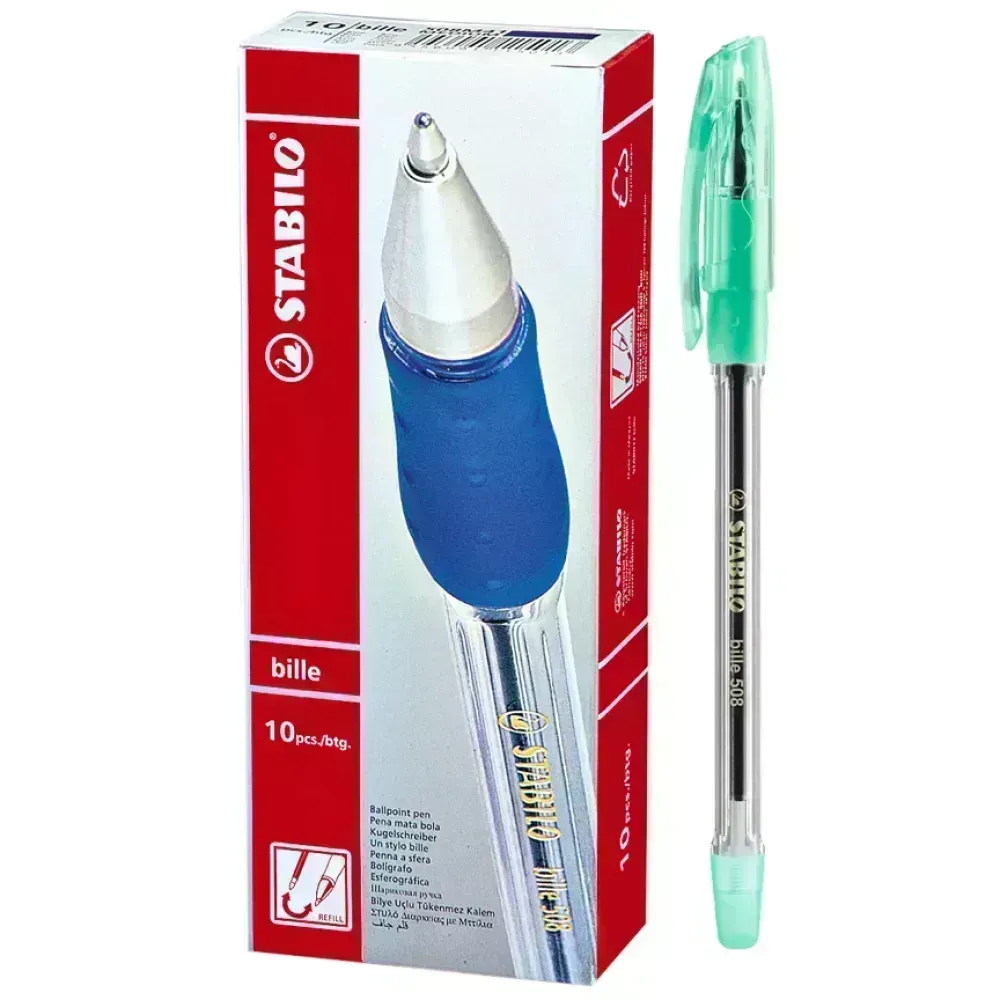 Bolígrafo, Bille 508, Punta Fina 0.4 mm, Verde, Caja x 10 Unds. 