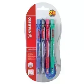 Bolígrafo Retractil, Marathon 318, Punta Media 0.45 mm, Blister x 4 Unds., Azul, Negro, Rojo, Verde