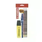 Lápices de Grafito, Swano, HB, Cuerpo Hexagonal, Mina 2.2 mm. Pack x 3 Unds. + 1x Resaltador Boss + 1x Bolígrafo 808MS