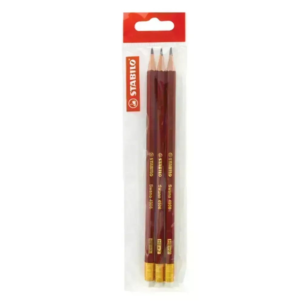 Lápices de Grafito, Swano, HB, Barniz Rojo, Cuerpo Hexagonal, Mina 2.2 mm, c/Borrador, Pack x 3 Unds.