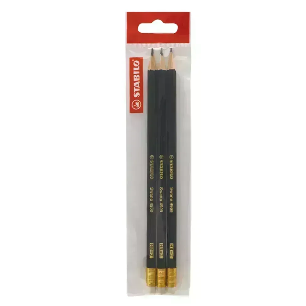 Lápices de Grafito, Swano, HB, Barniz Negro, Cuerpo Hexagonal, Mina 2.2 mm, c/Borrador, Pack x 3 Unds.