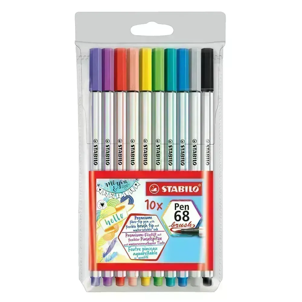 Marcador, Pen 68 Brush, Punta Pincel Flexible, Estuche x 10 Unds. 10 Colores Surtidos