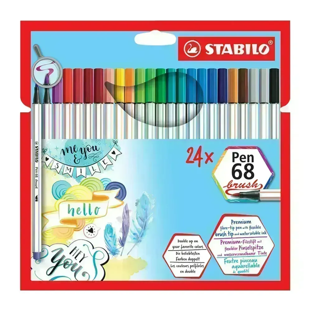 Marcador, Pen 68 Brush, Punta Pincel Flexible, Estuche x 24 Unds. 24 Colores Surtidos