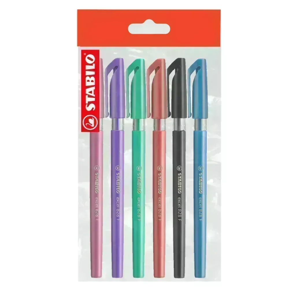 Bolígrafo, Excel 828, Punta Fina 0.38 mm, cuerpo opaco, Pack x 6 Unds., 6 Colores Surtidos
