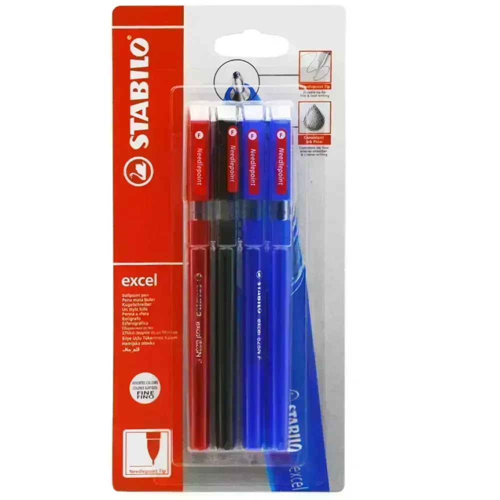 Bolígrafo, Excel 828NF, Punta Aguja 0.38 mm, cuerpo opaco, Blister x 4 Unds., 2x Azul, 1x Negro, 1xRojo.