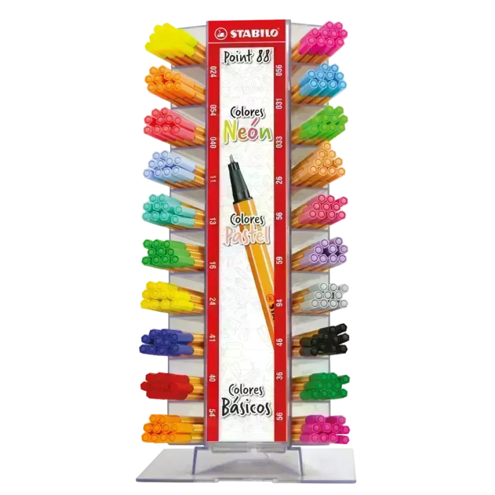Micropunta/Felpa, Point 88, Punta Fina  0.4 mm, Exhibidor x 240 Unds, Colores Neon y Pastel, Surtidos
